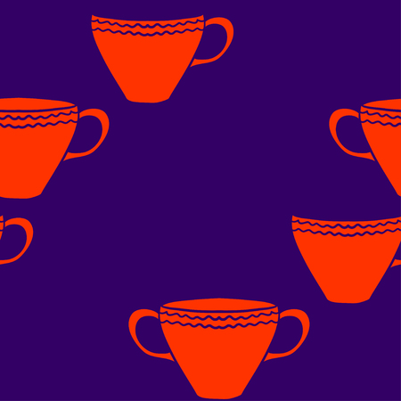 Seamless pattern with colorful hand drawn tea cups.のイラスト素材