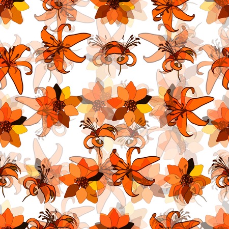 Seamless background with stylized floral and herbal motifs.のイラスト素材