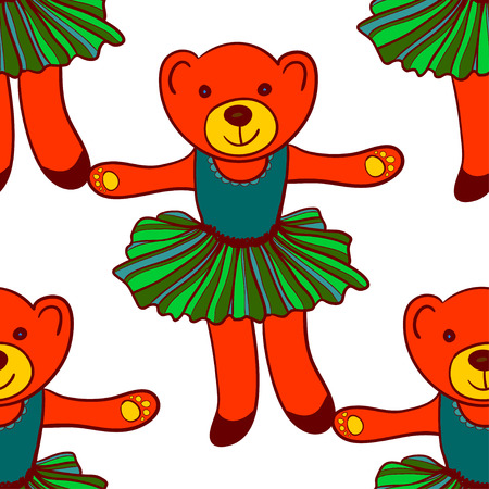 Seamless hand drawn cartoon pattern with cute dancing bear wearing ballet skirt. Wallpaper design for kidsのイラスト素材