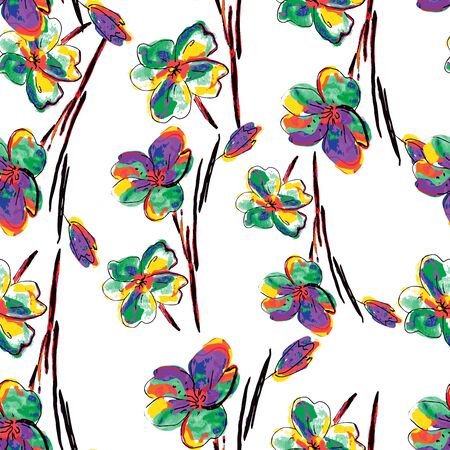 Seamless pattern watercolor flowers, paper, textile, fabric wrapper wallpapervectorのイラスト素材