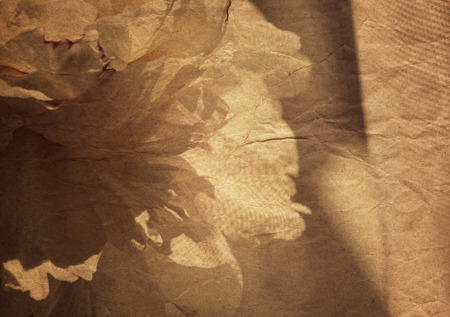 Vintage floral background with aged paper overlay. Peony flower close up.の写真素材