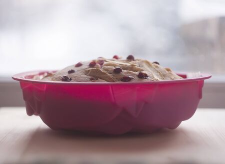 Sweet homemade cake with cranberries close upの写真素材