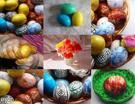 Easter collage with colorful eggsの写真素材