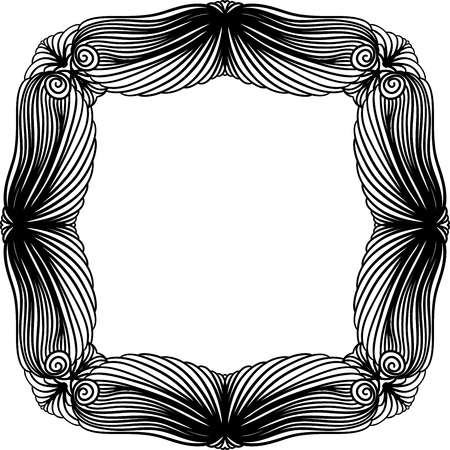 Abstract ornamental frame of black curly lines. Decorative design element.のイラスト素材