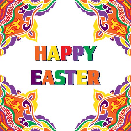 Happy Easter card with bright ornaments on white backgroundのイラスト素材