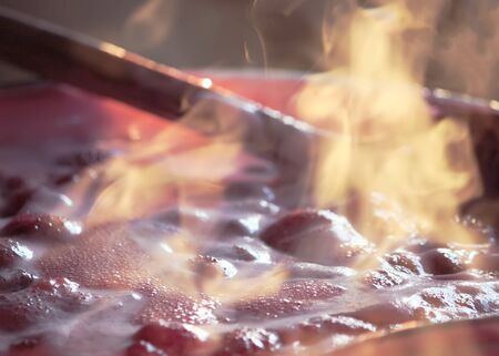 Cooking process of homemade strawberry jam.の写真素材