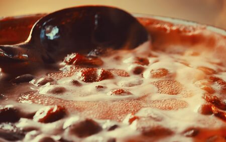 Cooking process of homemade strawberry jam.の写真素材