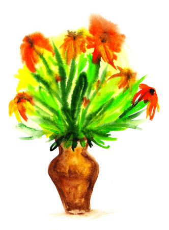 Watercolor colorful garden floral elements for summer design, botanical collection.の写真素材