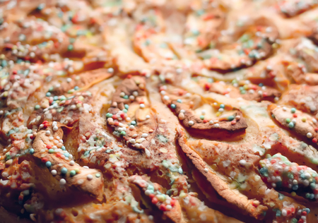 Homemade sweet apple pie with sugar decor close up.の写真素材