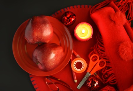 Set of different objects in red colors.の写真素材