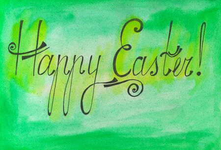 Watercolor Happy Easter card. Vintage poster, banner, scrapbook page. Handmade aged paper texture in retro style. Can be used for cards, invitations, web, clothing, textile.の写真素材