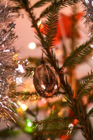 Decorated Christmas tree. Festive sparkling bright backgroundの写真素材