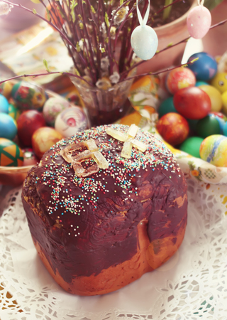 Easter sweet bread with russian decorative letters.