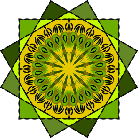 Round ornament. Decorative pattern fragment in green colors. Element for design.のイラスト素材