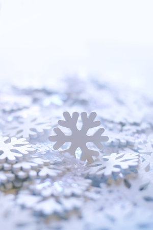 White artificial snowflakes on softの写真素材