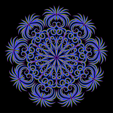 Abstract stylized multicolored line mandala pattern. Round decorative ornament design.のイラスト素材