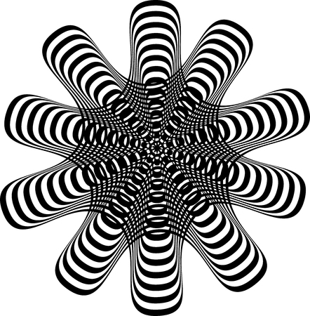Abstract twisted black and white background. Optical illusion of distorted surface. Twisted stripes. Stylized 3d texture. Vector illustration.のイラスト素材