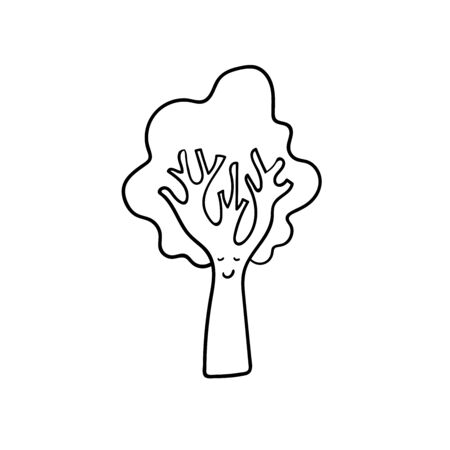 Tree illustration in cartoon style. Coloring book element.の写真素材