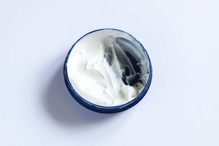 Cosmetic cream white texture in plastic containerの写真素材