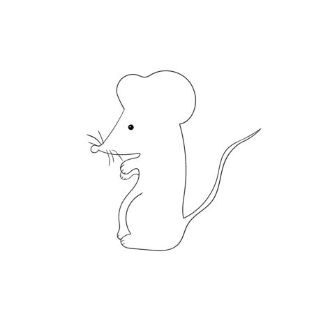 Cute funny mouse illustration on white background. Coloring book for children book page.のイラスト素材