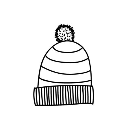 Winter cap. Hand drawn Christmas or New Year decorative element for coloring bookのイラスト素材