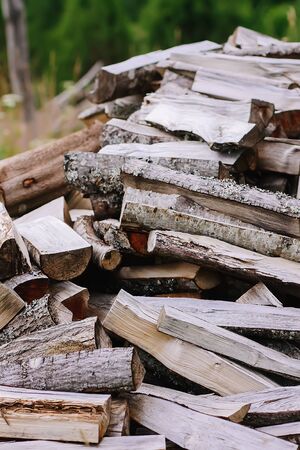 Pile of firewood prepared for the winter