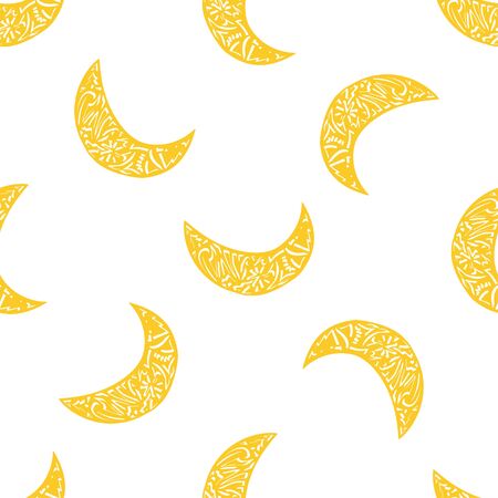 Seamless decorative pattern with doodle moon on white background. Abstract background for wallpaper, greeting cards, web, textile, stationery, wrapping paper.のイラスト素材
