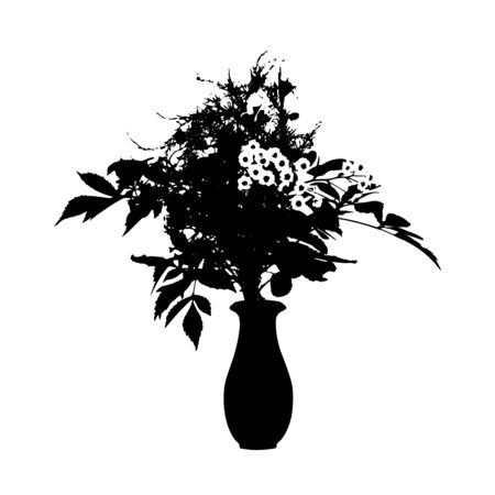 Floral composition. Black silhouette of the bouquet of flowers. Botanical design element for cards, invitations, poster, scrapbookのイラスト素材