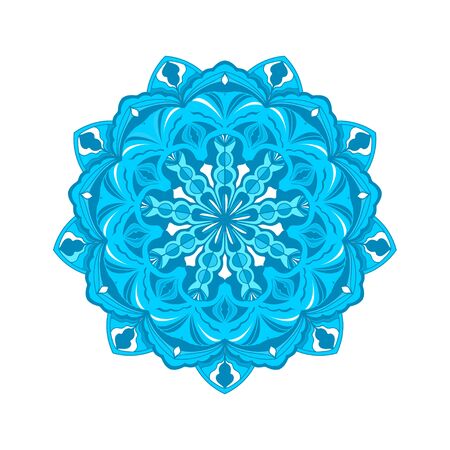 Mandala round pattern. Floral ornament in blue colors. Decorative design element. Vector illustration.のイラスト素材