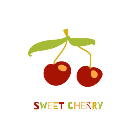 Cute hand drawn card with funny red cherry fruit image.