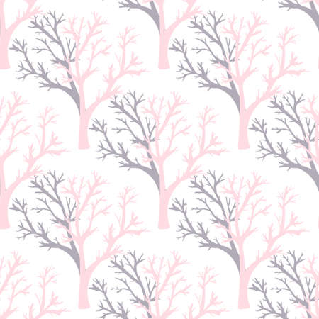 Seamless pattern with herbal elements. Decorative texture with stylized trees for wallpaper, textile, stationery, scrapbook, web, wrapping paper. Herbal background.のイラスト素材