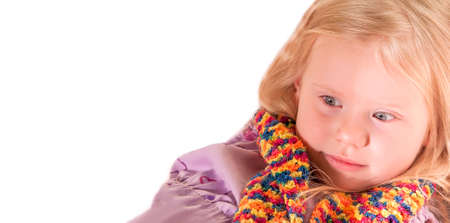 A girl in spring forest exploring nature.の写真素材