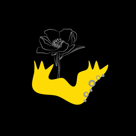 Creative composition of the flower silhouette and abstract shapes on black background. Modern poster designのイラスト素材