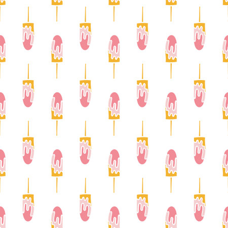 Seamless pattern with ice cream in cartoon style. Decorative texture.のイラスト素材