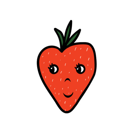 Cartoon strawberry. Vector illustration. Fruit with eyes and smileのイラスト素材