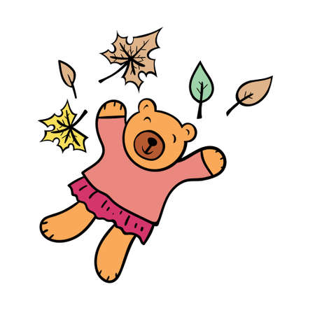 Cute bear and autumn leaves.のイラスト素材