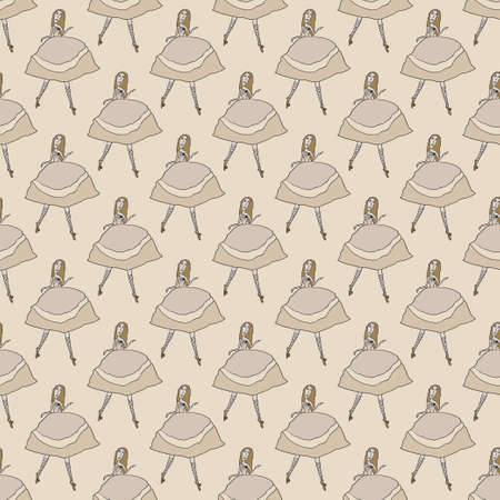 Seamless pattern with cute ballerinas. Decorative background with dancing girls in cartoon style. Texture for fashion prints, nursery wallpaper,web, stationery.のイラスト素材