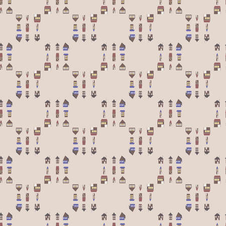 Seamless decorative pattern with cute houses. Contemporary background. Minimalists style vector texture for wallpaper, covers, prints, fabric, stationery, wrapping paper.のイラスト素材