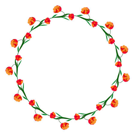 The floral frame of red tulips. Decorative botanical design element.のイラスト素材
