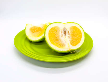 Fresh green grapefruits. Sliced fruit