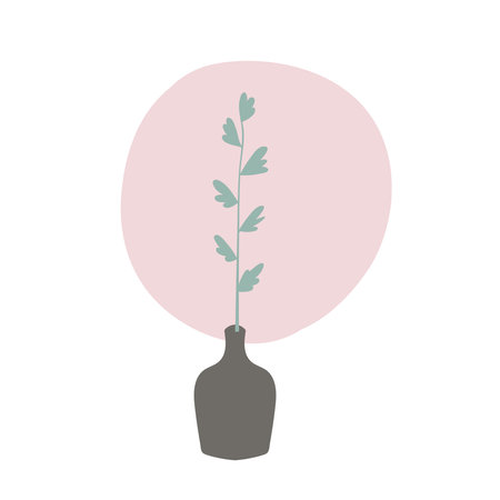 Green plant leaf in a vase. Vector floral composition.のイラスト素材