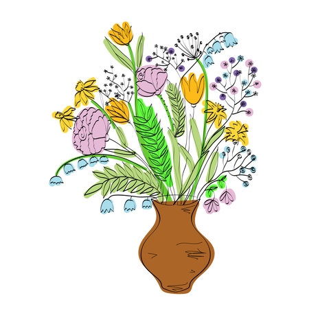 Bouquet of spring flowers in a vase. Vector illustration.のイラスト素材
