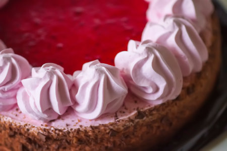 Sweet berry cake close up.の写真素材
