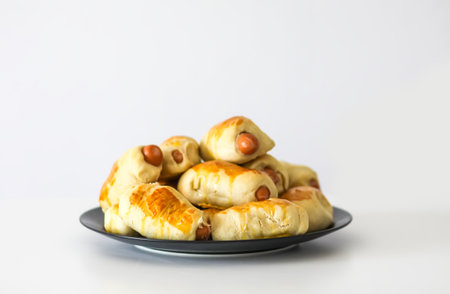 Wiener dough or piglets close up. Homemade food.