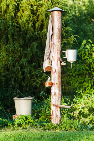 Old metal handwasher in the village.の写真素材