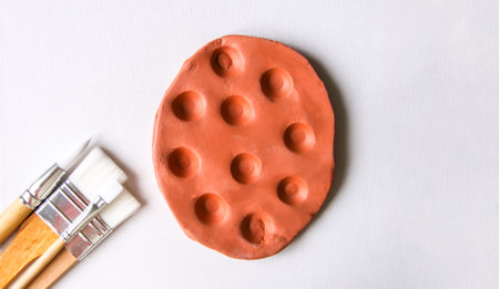 Handmade clay palette for painting.の写真素材