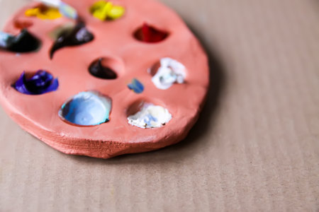 Handmade clay palette for painting.の写真素材