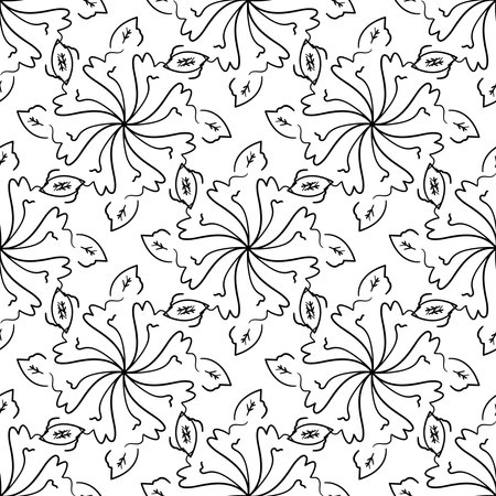 Abstract black and white background with hand drawn elements. Ornamental pattern for wrapping paper, web, textile, scrapbook.のイラスト素材
