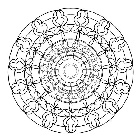 Round doodle ornament. Vector illustration. Decorative design element. Coloring book page.のイラスト素材
