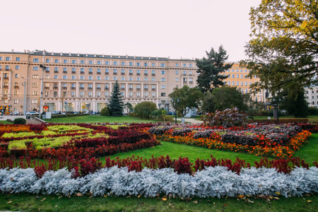 City park of the city of Riga. Urban view in fall season.の写真素材